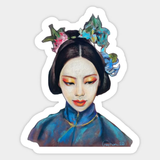 Geisha, japan Sticker by reyhanartstudio